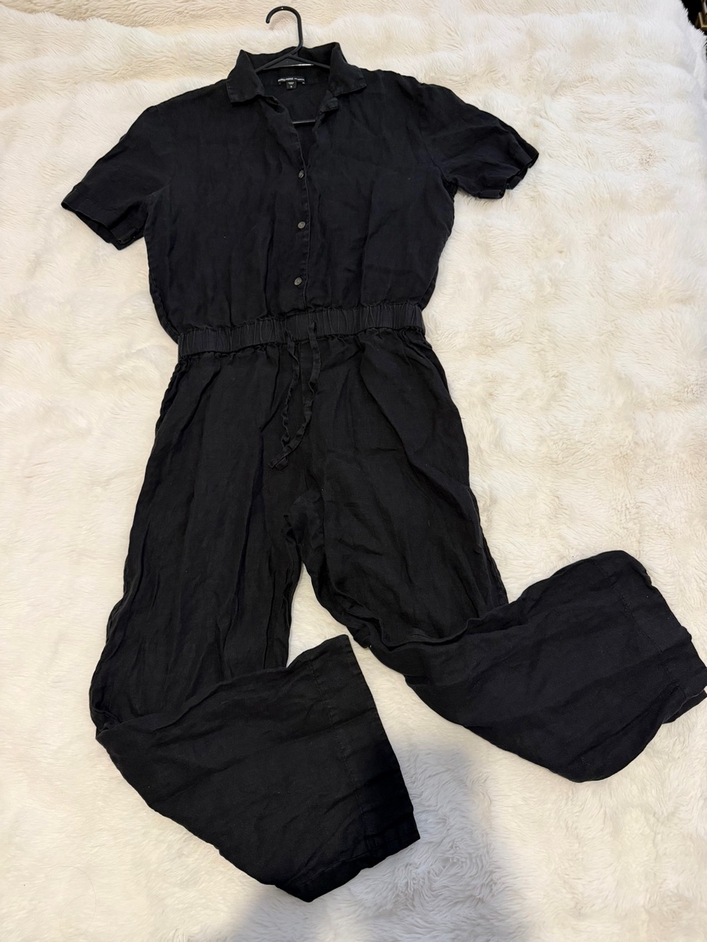 James Perse Black Short-Sleeve Button-Front Jumpsuit